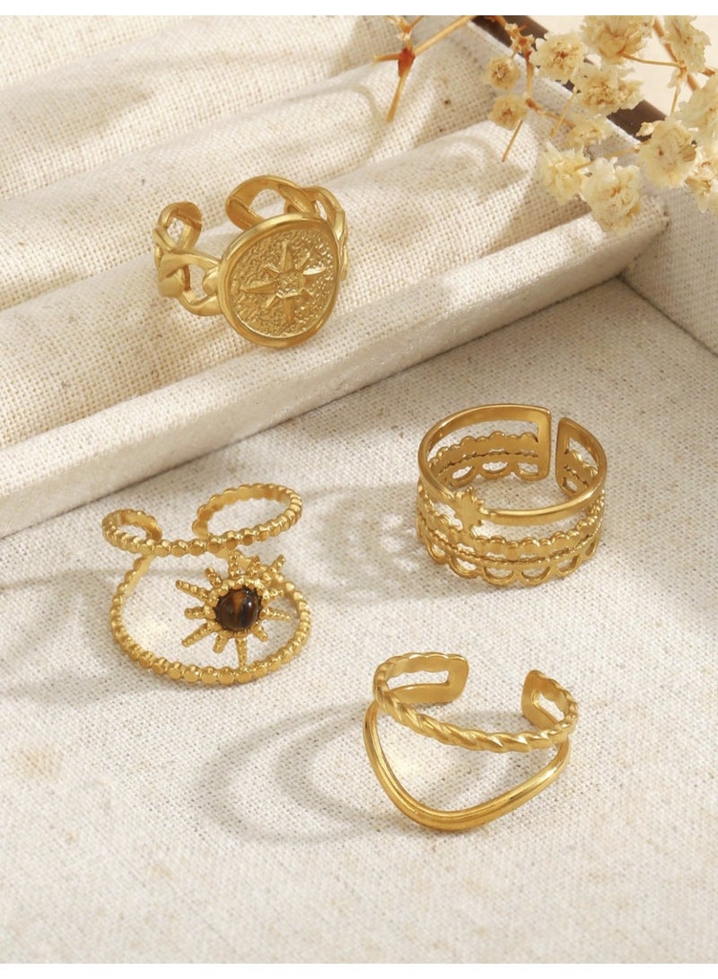 ڤيا مجموعة 4 خواتم نسائية مطلية بالذهب عيار 18 – تصميم النجمة والشمس - Image 5